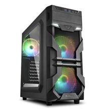 Sharkoon VG7-W RGB Mini Tower PC Computer Case I Support Mini-ITX, Micro-ATX, ATX Motherboard I Acrylic Side Panel with 3 x 120 mm LED Fan (pre-Installed) – Black