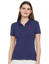 U.S. POLO ASSN. Women Classic Fit Polo Shirt (Awpo003Twill Light Blue_Navy Small)