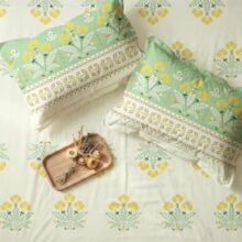 Urban Space Serene 100% Cotton Bedsheet For Double Bed, Floral Queen Size Bed Sheet With 2 Pillow Covers (88 X 100 Inches, Malhaar Sage Green)