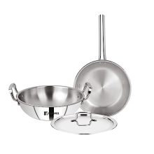 Bergner Tripro Triply Stainless Steel 3 Pcs Cookware Set – 24Cm (3L) Kadai With Lid, 22 Cm (1.5 L) Frypan, Fast And Event Heating, Induction Bottom And Gas Stove Ready (5-Year Warranty By Bergner)