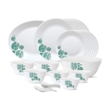 Borosil Larah – Tiara Series, Floral Woodstock, 33 Pcs, Opalware Dinner Set, White