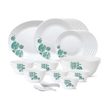 Borosil Larah – Tiara Series, Floral Woodstock, 33 Pcs, Opalware Dinner Set, White