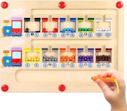 P SQUARE Magnetic Color and Number Maze, Montessori Toys Wooden Magnet Board, School Educational Toys Must Haves for Kids, Montessori Fine Motor Skills Toys for 3 Year Old Boys & Girls (Train)