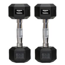 Amazon basics Rubber Encased Hex Dumbbell Weight Set Of 2, 10 Kg,Black