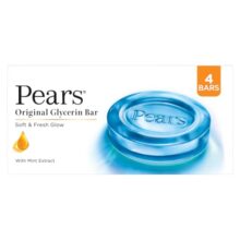 Pears Original Glycerin Soap Bar – Soft & Fresh Glow | With 98% Pure Glycerin & Mint Extract | For a Fresh Glow | With Plant Based Cleanser for Skin & Body | Paraben-free | 125gms x 4