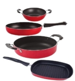 Nirlon Non Stick Cookware Kitchen Cooking Essential Gift Set of 4 Pieces (FP12_KD11_GP24.5_CS24)