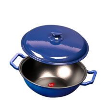 Pigeon By Stovekraft Cast Iron Kadai With Cast Iron Lid | Medium, 24 Cm | Enamel Coated | Luxurious Mirror Finish | Toxin-Free | High Pressure Casting | Cook With Style, Elegance & Comfort, Blue