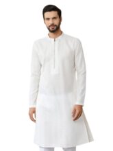 See Designs Men’s Long Sleeve Mandarin Collar Side Slit Off White Embroidered Thread Work Sequinned Chanderi Silk Straight Kurta – SDKT2512XL