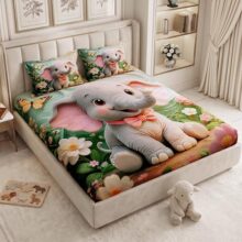 MollisHomes 240 TC Cotton Double Bedsheet for King Bed (225×250 Cm) | 7D Digital Printed Double Bedsheet with 2 Pillow Covers | Soft, Wrinkle Packaging – Elephant