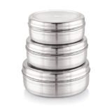 Attro Stainless Steel Puri Dabba With Lid, Food Storage Containers, Big (1100Ml), Medium (900 Ml), Small (700Ml) – Set Of 3, Silver, Standard
