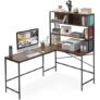 ABOUT SPACE 3 Tier L-Shaped Unique Computer Table with Desktop, Hutch Tower Storage Display Modern Shelf for PC, Laptop, Study & Writing Open Bookshelf [Brown – L 151.7 x B 113.5 x H 157 cm]