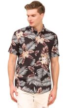 Enciger Mens Printed Casual Shirts Short Sleeves Button Down Tropical Shirts (Ms1_Black_Xl)