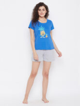 Clovia Printed Women Round Neck Blue T-Shirt