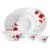 Larah by Borosil Fluted Series Red Carnation Opalware Dinner Set | 13 Piece for Family of 4 | Microwave & Dishwasher Safe | Bone-Ash Free | Crockery Set for Dining & Gifting | Plates & Bowls | White
