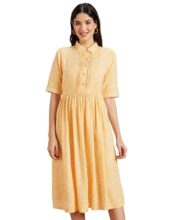 Amazon Brand – Symbol Women’s Rayon Fit and Flare One Piece Midi Length Dress (DR-05-WES-CONT_Yellow_3XL)