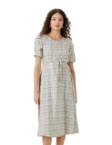 Amazon Brand – Symbol Women’s Rayon Fit and Flare One Piece Midi Length Dress (with Self Fabric Belt) (DR-04-WES-CONT_Off White_XS)