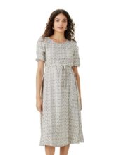 Amazon Brand – Symbol Women’s Rayon Fit and Flare One Piece Midi Length Dress (with Self Fabric Belt) (DR-04-WES-CONT_Off White_XS)
