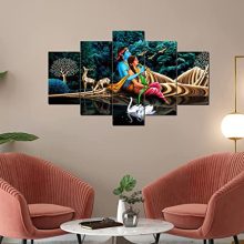 Perpetual Radha Krishna Painting For Wall Decoration – Set Of Five, 3D Scenery Vastu Wall Painting For Living Room Large Size With Frames For Home Decoration, Hotel, Office (75 Cm X 43 Cm) K6High