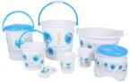 Nayasa Flora 8 Piece Bathroom Accessories Set, Complete Plastic Bathroom Utility Combo with Bucket, Mug and Daily Use Essentials for Home, Blue