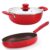 Nirlon Red Stone Induction and Gas Compatible Non Stick Aluminium 3 Piece Cookware Set {1 Fry Pan 240mm – 1.5 Liter|1 Kadhai 240mm – 3 Liter|1 Glass Lid}