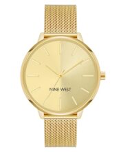 Nine West Women’s Analog Watch, Gold-Tone Mesh Band, Japanese Quartz Movement, Sunray Dial, Second Hand Feature