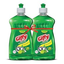 Giffy Concentrated Liquid Dish Wash Gel With Active Salt & Lime| 2X Faster Tough Grease Removal & Mild Fragrance| Removes Tough Malodour| Leaves No White Residue| Hand-Safe | 500Ml (Pack Of 2)