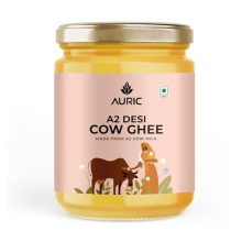 Auric A2 Bilona Desi Cow Ghee 1L- Vedic Bilona Method -Traditional Curd Churned -Lab Tested -Organically Made Danedar Ghee -Grass Fed Cow -Glass Jar