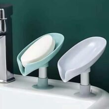 KLEENOX ABS Plastic Soap Stand Holder for Bathroom Kitchen Sink Wall Single Layer with Magic Stickers (Leaf Soap Dish) (Multicolor, Pack of 4)