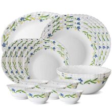 Larah by Borosil Cripper Fluted Series Opalware Dinnerset | 21 Pieces for Family of 6 | Microwave & Dishwasher Safe | Bone-Ash Free, Crockery Set for Dining & Gifting | Plates & Bowls, White
