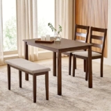 Home Centre | Helios Lia | Solid Wood | 4 Seater Dining Table Sets | Brown | 1 Table With 2 Chairs And 1 Bench | 1 Year Warranty