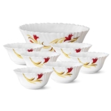 Borosil Larah By Opalware Floral Pudding Set – 7 Pieces, White, 860 Ml