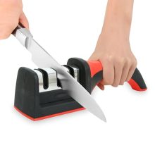 GLUN® 3 in 1 Knife Sharpener with Easy-Grip Handle and Non-Slip Rubber Base, 3-Stage Sharpening Tool forAll Types of Ceramic Knives and Steel Knives