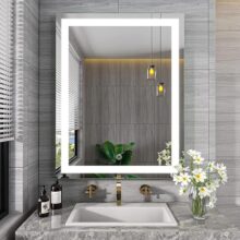 TEX-RO Bathroom Mirror with Led Lights – Wall-Mounted Wash Basin Mirror – Modern Mirror for Bathroom Wall (24×18 Inch)