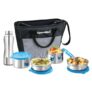 Signoraware Office Stainless Steel Lunch Box With Bottle | Airtight & Leakproof | Durable | Perfect For Office, School & Outdoor Use (500Mlx2 + 380Mlx2 + 750Ml | Setof5 | Tblue)