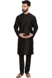 Skavij Men’S Art Silk Solid Kurta Pyjama Set Festive Woven Design 2-Piece Ethnic Dress (Kp055Black_Black_L)