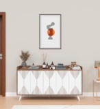 Spyder Craft Marcos Multi Purpose Five Door Buffet Console Cabinet, Geometric Tv Stand With Open Shelves : Show Off Your Decor & Keep Your Electronics Organized, Color Wood Brown, 1 Year Warranty
