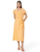 Women Orange Solid Calf-Length Casual Dress