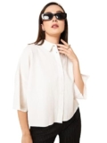 HIGH STAR Women Off-White Solid Boxy Fit Crop Shirt (Offwhite, XL)