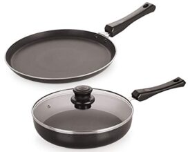 Nirlon 2 Pcs Alumnium Nonstick Gift Set Including Induction Roti/Dosa Tawa & Induction Frying Pan with Lid -IND_FT28_FP24