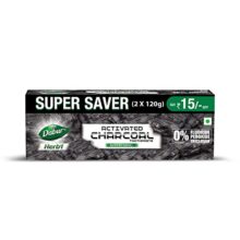 DABUR Herb’L Activated Charcoal Toothpaste 240G (120G x2, Pack of 2) | Whitening Black Gel Toothpaste | Fluoride Free | Fights Plaque & Extrinsic Stains | With Power of Mint | Cool & Refreshing Mouth Experience