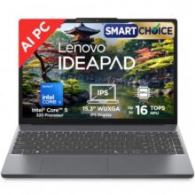 Lenovo IdeaPad Slim 3 Smartchoice (2026) Intel Core 5 320 AI PC (16GB RAM/512GB SSD/15.3″ (38.35cm)/WUXGA IPS/Windows 11/MSO 365 Basic+Office 2024/Backlit Keyboard/Grey/1.6Kg), 83RR00MRIN