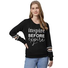 Campus Sutra Women’S Cotton Crew Neck Sweatshirt (Cb22_Csw-Aw-Ss0157_Black_L)