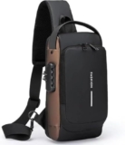 BKWISH Waterproof Polyester Sling Bag for Men and Women with Anti-Theft Lock Design, Slim Crossbody Chest Backpack with Adjustable Shoulder Strap for Travel, Office, Hiking and Daily Commute