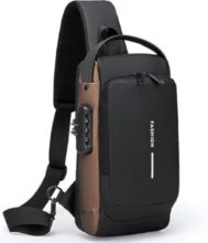 BKWISH Waterproof Polyester Sling Bag for Men and Women with Anti-Theft Lock Design, Slim Crossbody Chest Backpack with Adjustable Shoulder Strap for Travel, Office, Hiking and Daily Commute