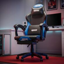 Drogo Aura Limited Edition Gaming Chair | Ergonomic High-Back Design Chair With Footrest | Premium Pu Leather | Armrests | Computer Chair With Adjustable Neck & Lumbar Support (Black/Blue)