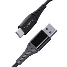 Ambrane 60W / 3A Fast Charging Output Type C To Usb Cable With Type-C To Usb For Mobile, Neckband, True Wireless Earphone Charging, 480Mbps Data Sync Speed, 1M Length (Act – Az10, Black)