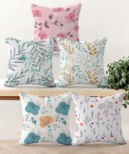 Hoopy Canvas Set Of 5 Designer Decorative Throw Pillow/Cushion Covers (16 Inch X 16 Inch, Botanical Print), 100 Tc