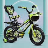 Kidsmate Star Ride 16T Kids Bicycle with Training Wheels | Cycle for Kids Featuring Front Basket, Adjustable Seat & Strong Steel Frame | Perfect First Ride Kids Cycle for 5-8 Years – Neon Green