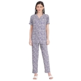 Tulzott Women’s Pure Cotton Top & Pyjama Set – Printed Nightwear and Loungewear, Comfortable Night Suit for Sleep and Relaxation Blue