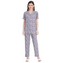 Tulzott Women’s Pure Cotton Top & Pyjama Set – Printed Nightwear and Loungewear, Comfortable Night Suit for Sleep and Relaxation Blue